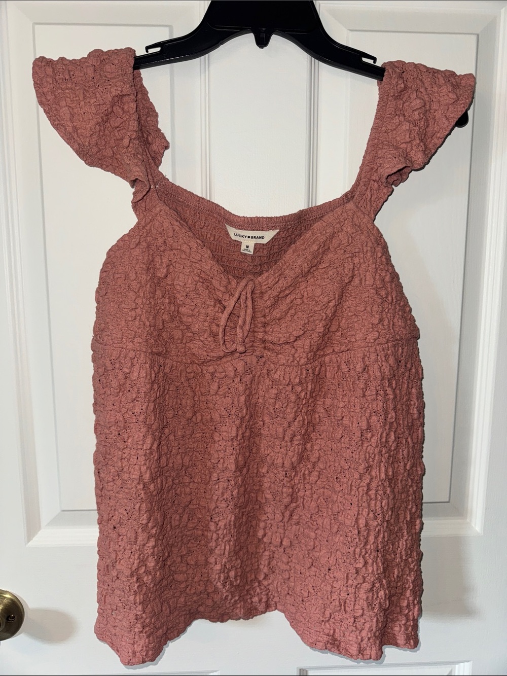 Lucky Brand Dusty Rose Textured Ruffle Strap Tank
